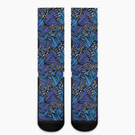 Blue Monarch Butterfly Wings Print Crew Socks