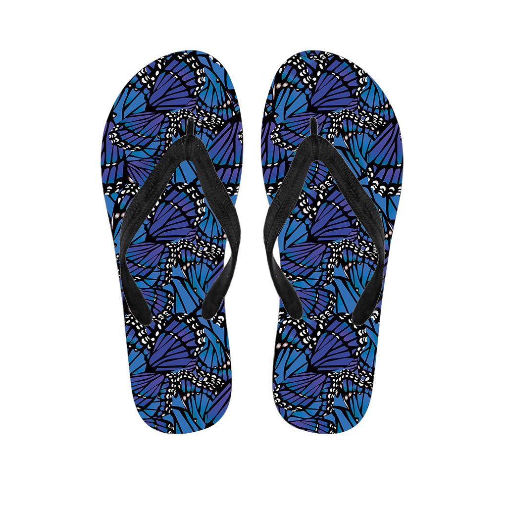 Blue Monarch Butterfly Wings Print Flip Flops