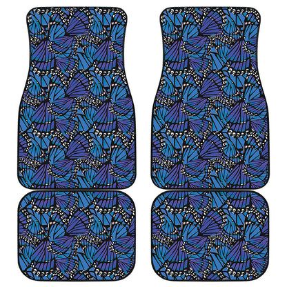 Blue Monarch Butterfly Wings Print Front and Back Car Floor Mats