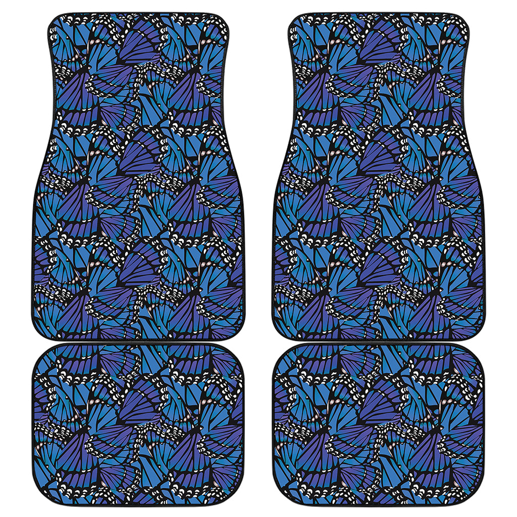 Blue Monarch Butterfly Wings Print Front and Back Car Floor Mats