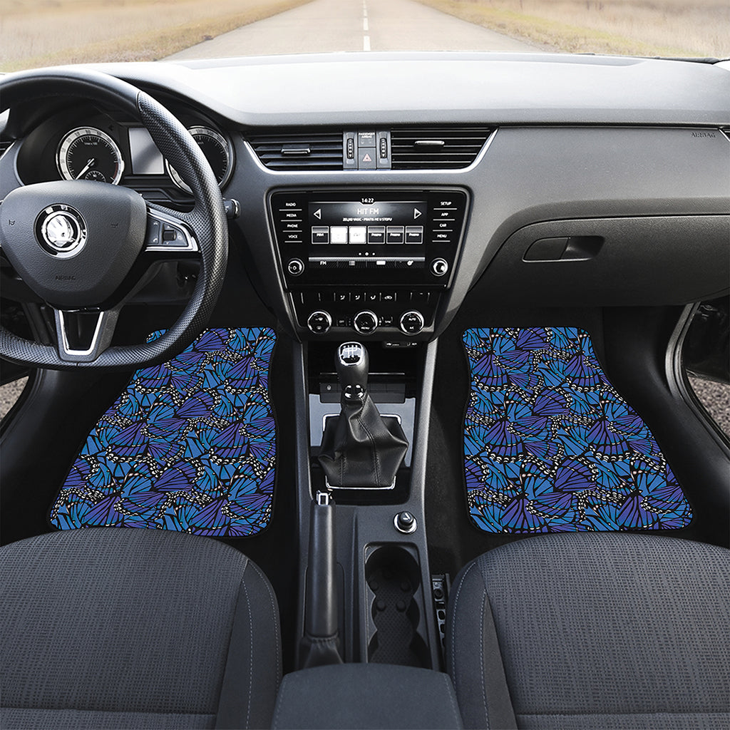 Blue Monarch Butterfly Wings Print Front and Back Car Floor Mats