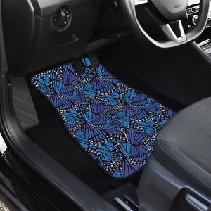 Blue Monarch Butterfly Wings Print Front and Back Car Floor Mats