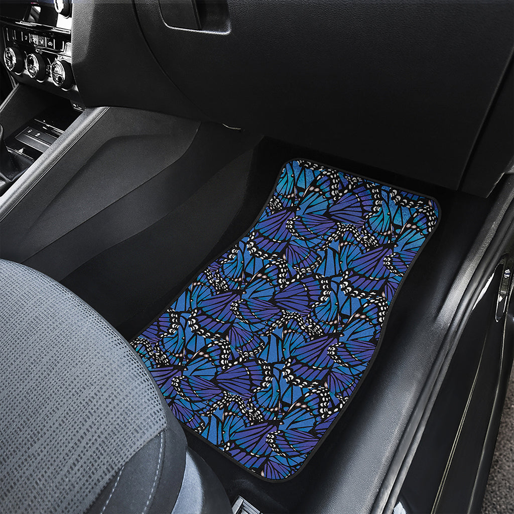 Blue Monarch Butterfly Wings Print Front and Back Car Floor Mats