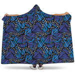 Blue Monarch Butterfly Wings Print Hooded Blanket
