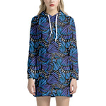 Blue Monarch Butterfly Wings Print Hoodie Dress