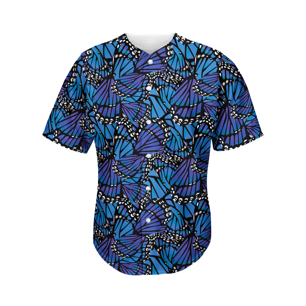 Blue Monarch Butterfly Wings Print Men's Baseball Jersey