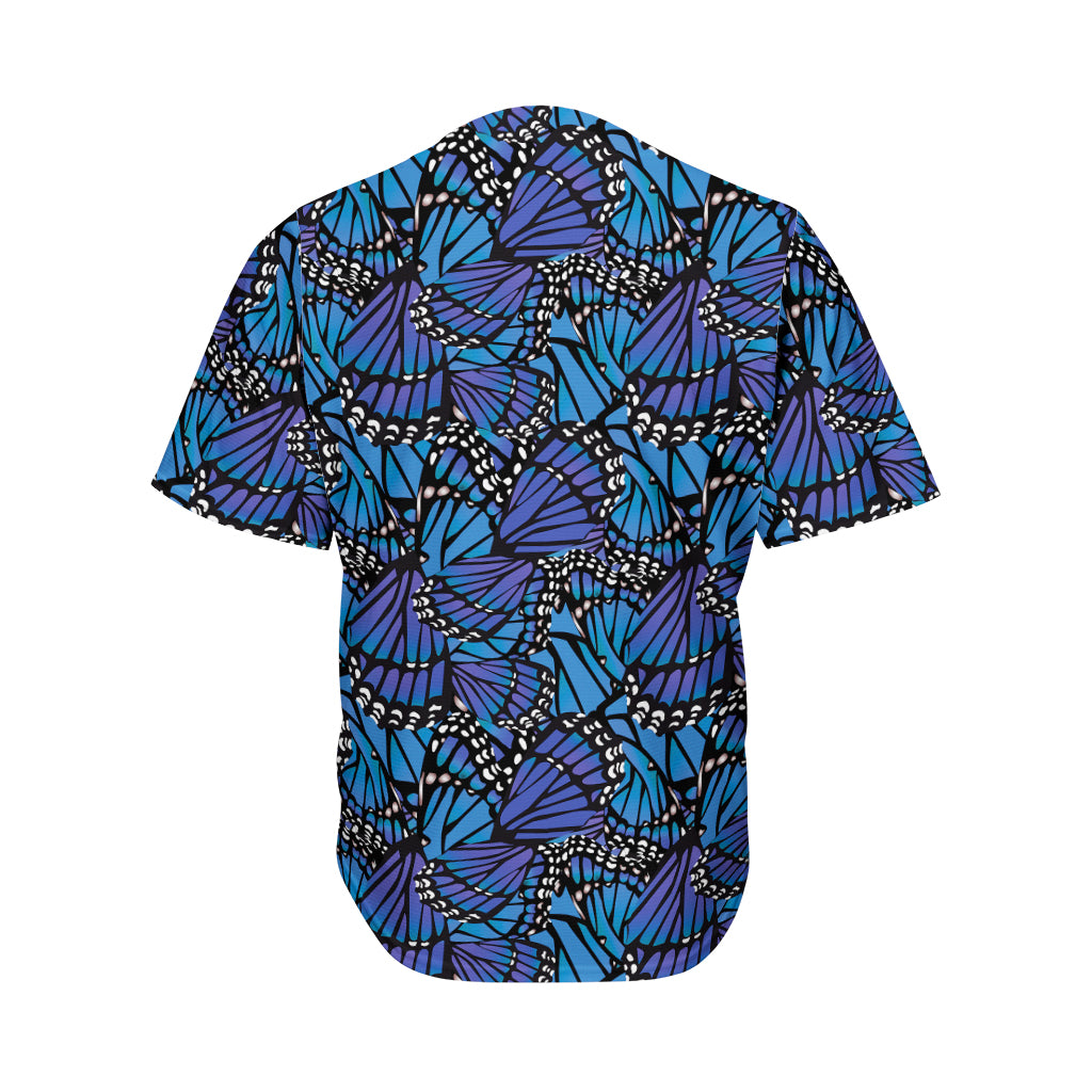 Blue Monarch Butterfly Wings Print Men's Baseball Jersey