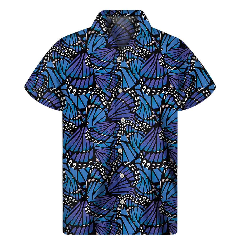 Blue Monarch Butterfly Wings Print Men's Short Sleeve Shirt