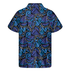 Blue Monarch Butterfly Wings Print Men's Short Sleeve Shirt