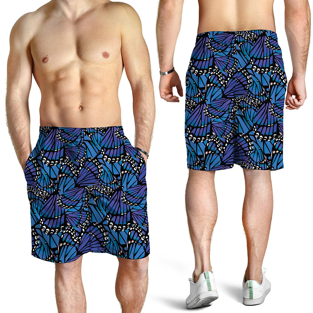 Blue Monarch Butterfly Wings Print Men's Shorts