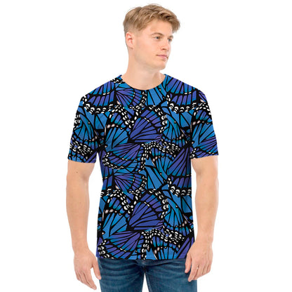 Blue Monarch Butterfly Wings Print Men's T-Shirt