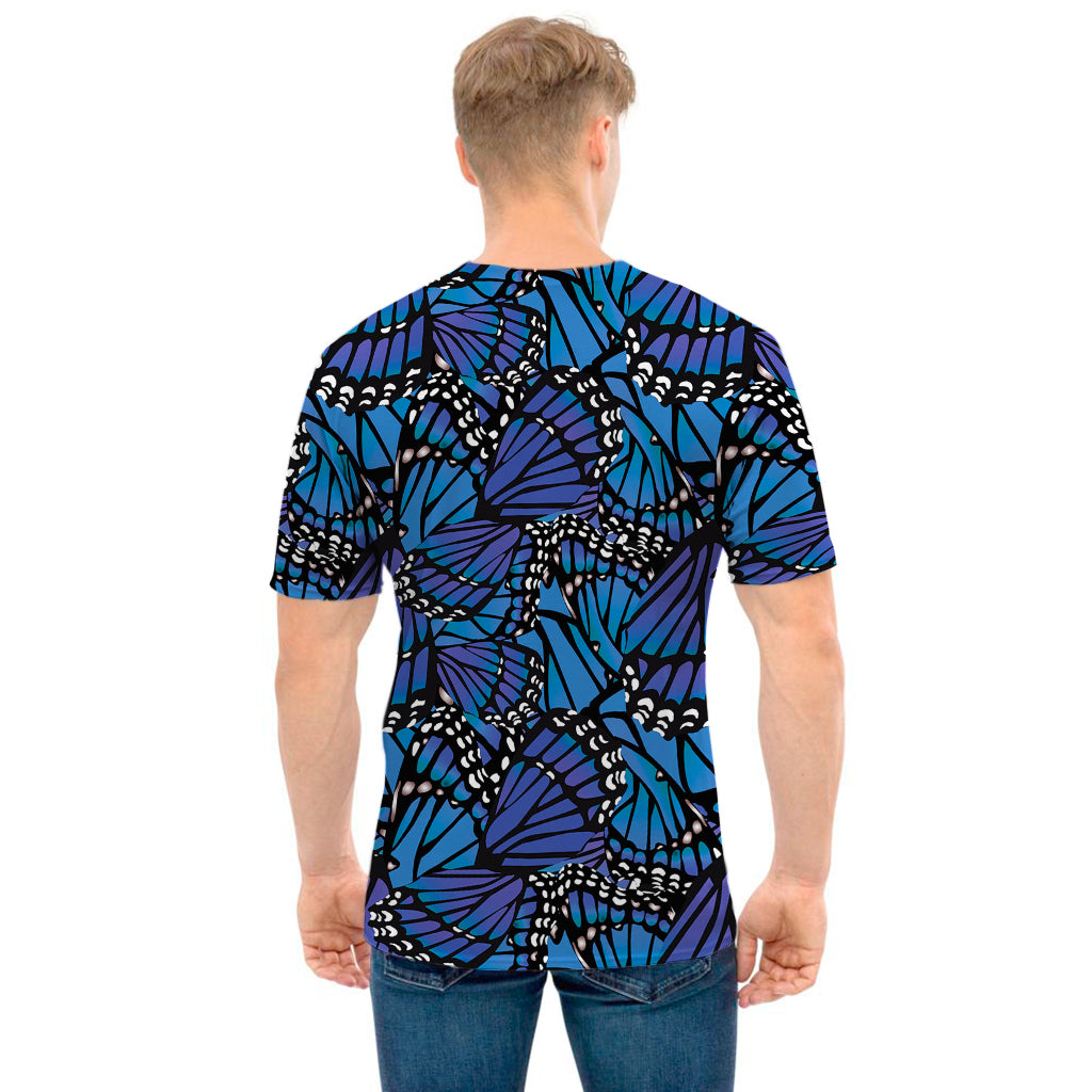 Blue Monarch Butterfly Wings Print Men's T-Shirt