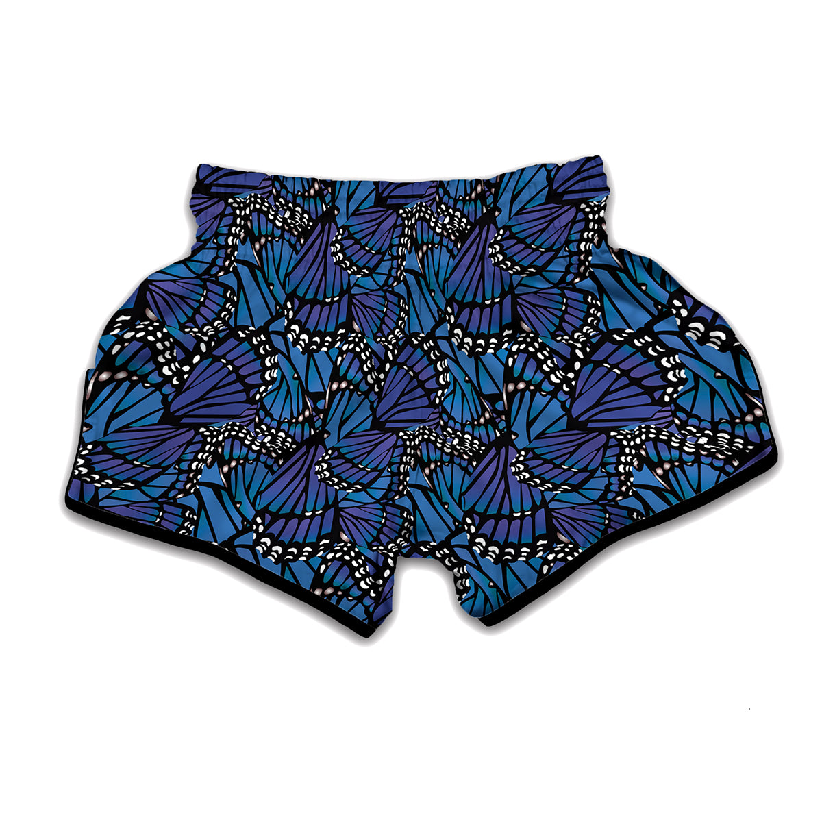 Blue Monarch Butterfly Wings Print Muay Thai Boxing Shorts