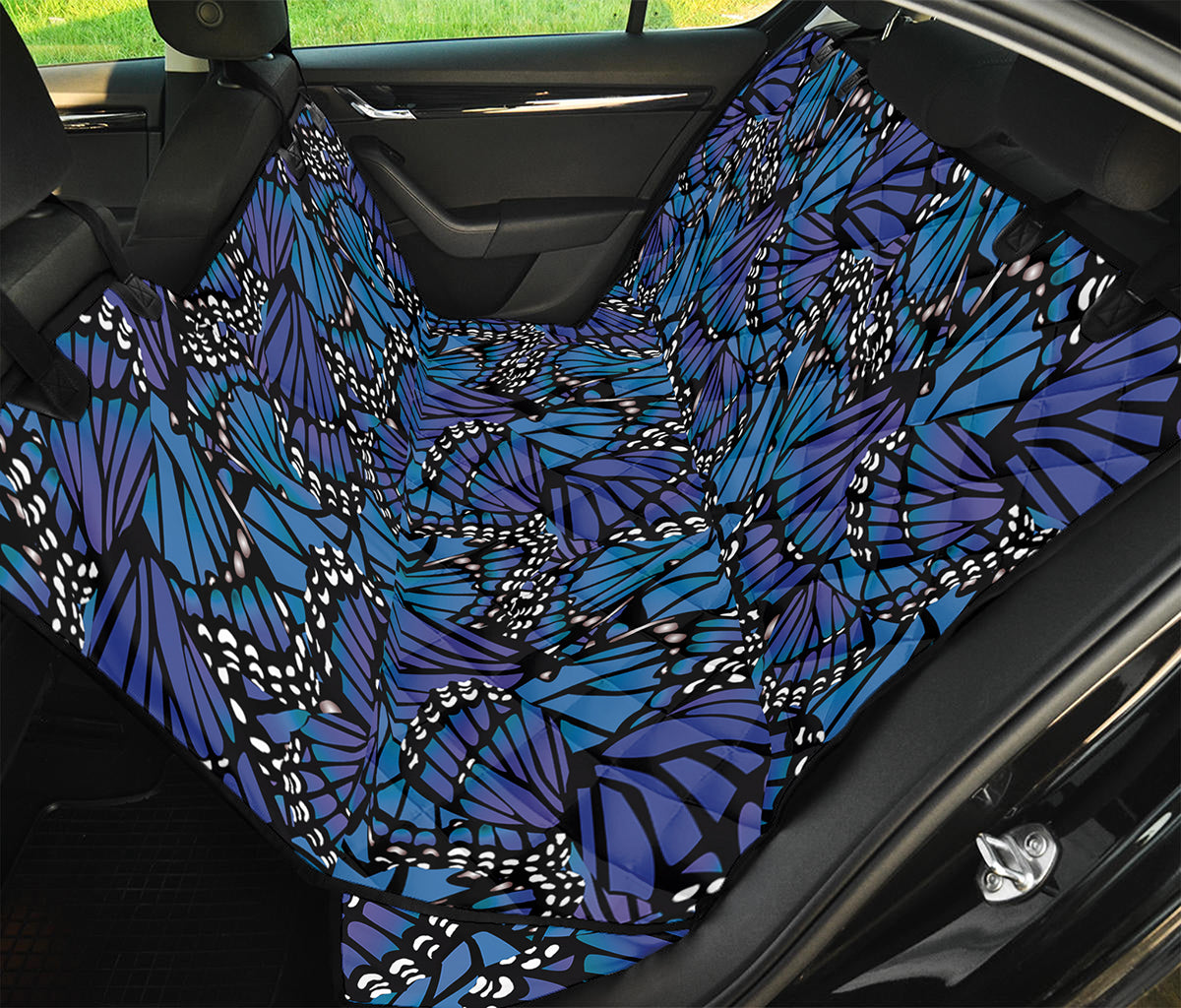 Blue Monarch Butterfly Wings Print Pet Car Back Seat Cover