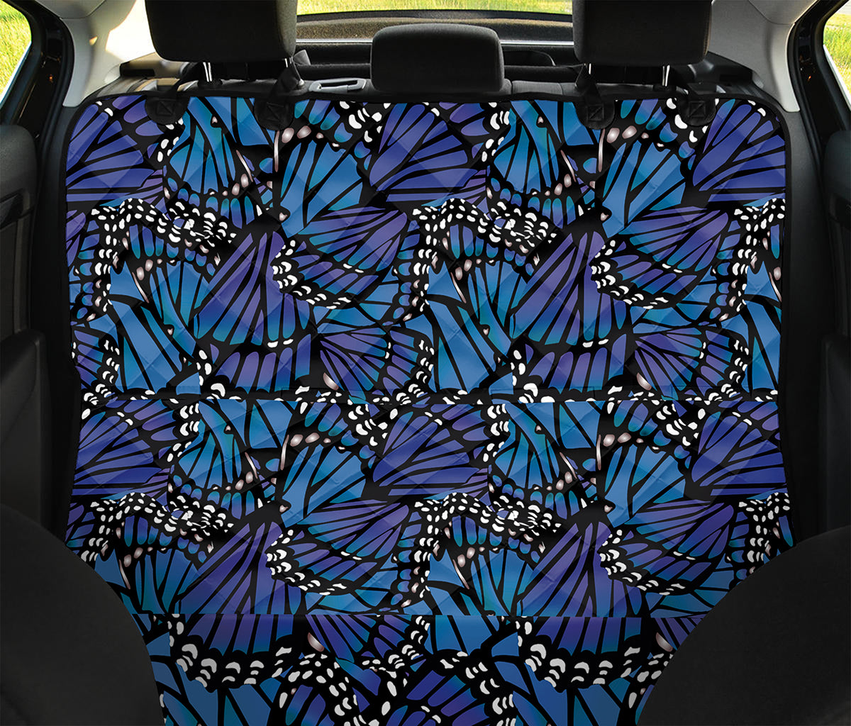 Blue Monarch Butterfly Wings Print Pet Car Back Seat Cover