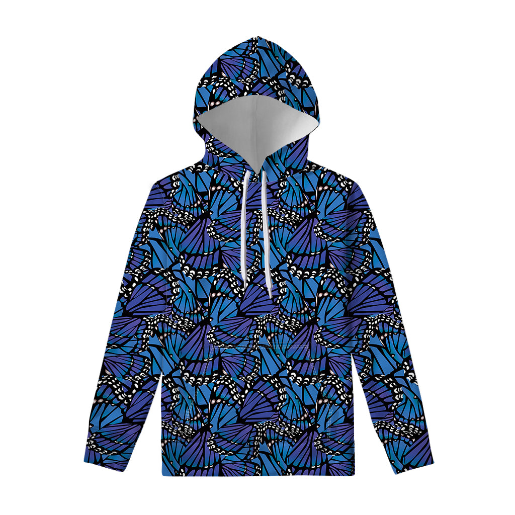 Blue Monarch Butterfly Wings Print Pullover Hoodie