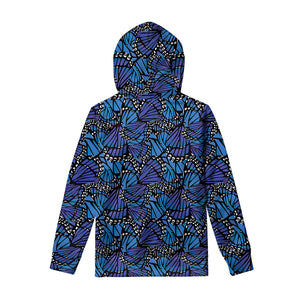 Blue Monarch Butterfly Wings Print Pullover Hoodie