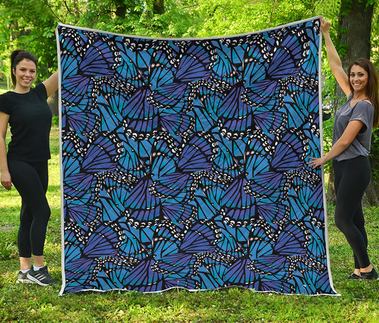 Blue Monarch Butterfly Wings Print Quilt