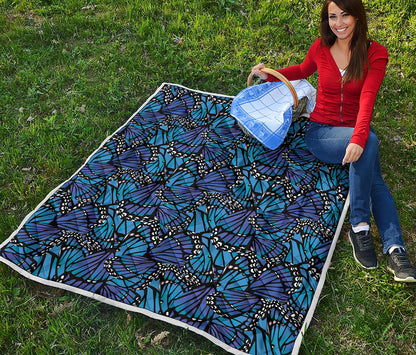 Blue Monarch Butterfly Wings Print Quilt