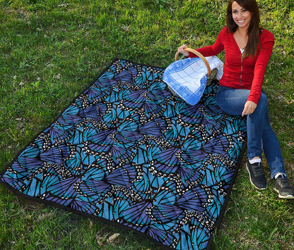 Blue Monarch Butterfly Wings Print Quilt