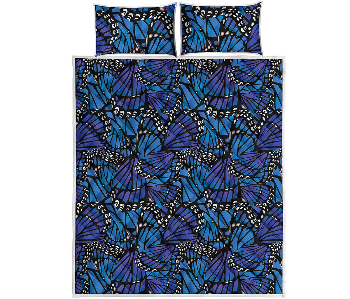 Blue Monarch Butterfly Wings Print Quilt Bed Set
