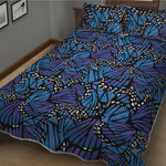 Blue Monarch Butterfly Wings Print Quilt Bed Set