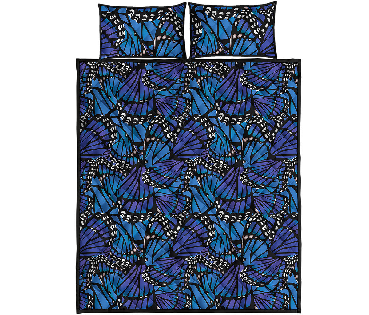 Blue Monarch Butterfly Wings Print Quilt Bed Set