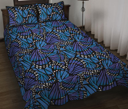 Blue Monarch Butterfly Wings Print Quilt Bed Set