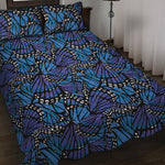 Blue Monarch Butterfly Wings Print Quilt Bed Set