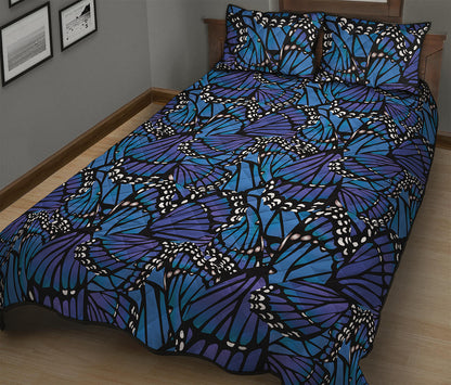 Blue Monarch Butterfly Wings Print Quilt Bed Set