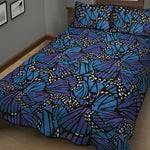 Blue Monarch Butterfly Wings Print Quilt Bed Set
