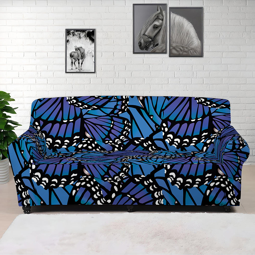 Blue Monarch Butterfly Wings Print Sofa Cover