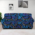 Blue Monarch Butterfly Wings Print Sofa Cover