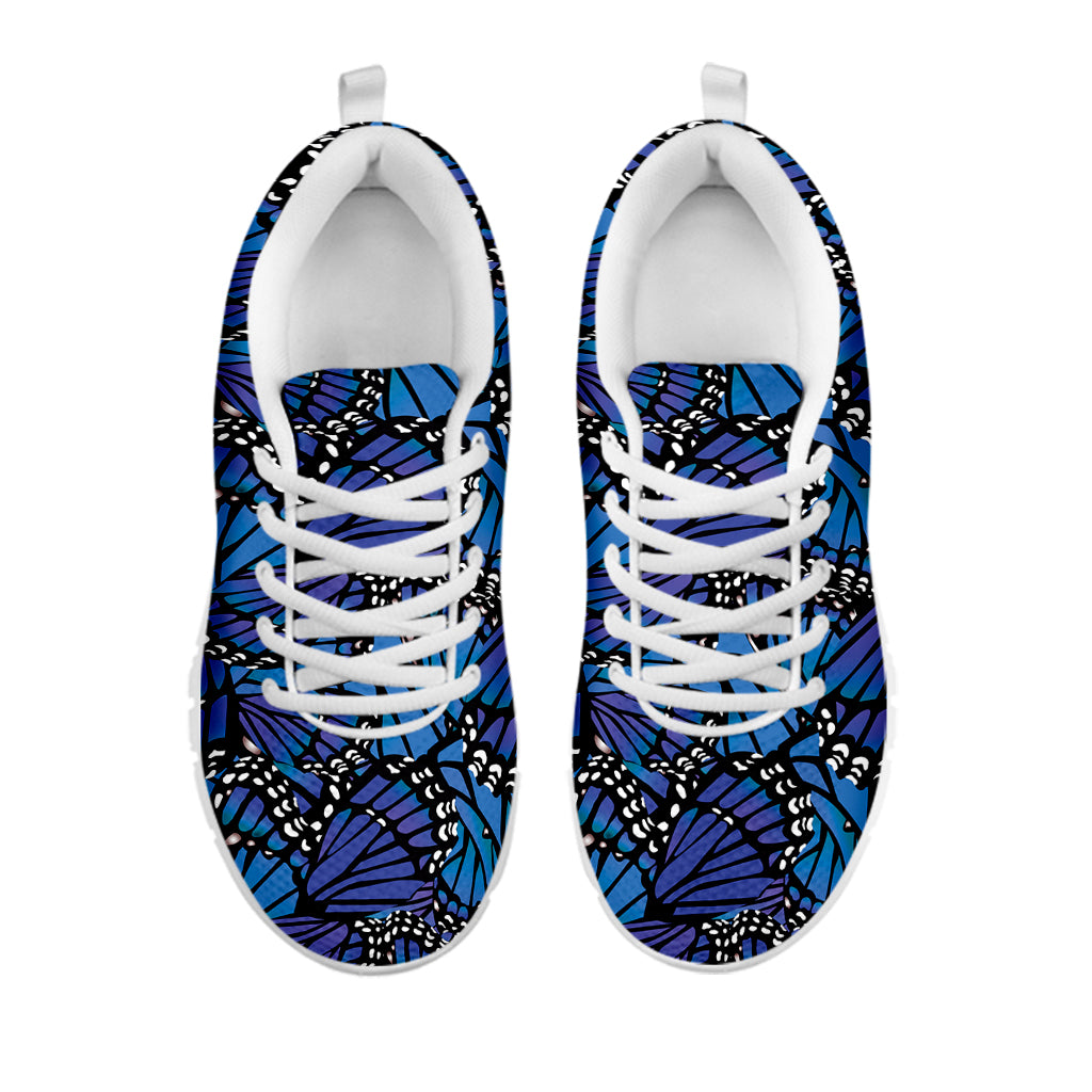 Blue Monarch Butterfly Wings Print White Sneakers