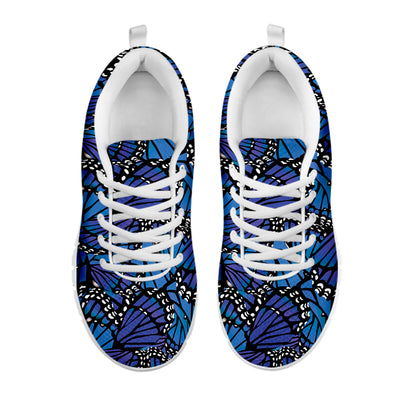 Blue Monarch Butterfly Wings Print White Sneakers