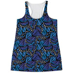 Blue Monarch Butterfly Wings Print Women's Racerback Tank Top