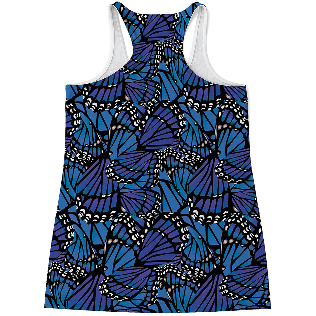 Blue Monarch Butterfly Wings Print Women's Racerback Tank Top