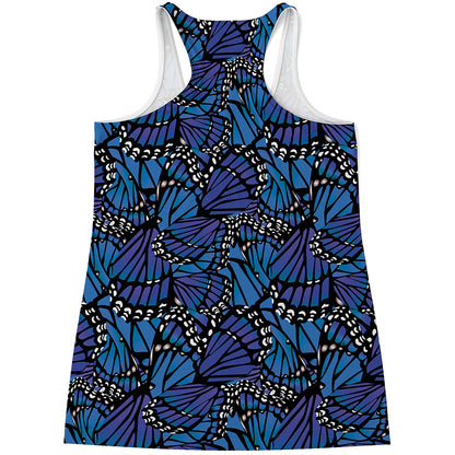 Blue Monarch Butterfly Wings Print Women's Racerback Tank Top