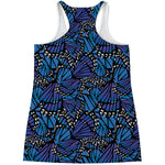 Blue Monarch Butterfly Wings Print Women's Racerback Tank Top
