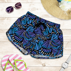 Blue Monarch Butterfly Wings Print Women's Shorts