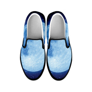 Blue Moon Print Black Slip On Shoes