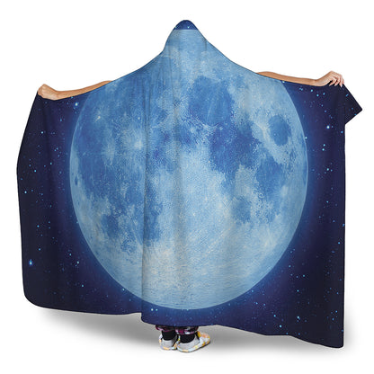 Blue Moon Print Hooded Blanket