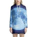 Blue Moon Print Pullover Hoodie Dress