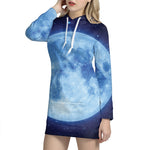 Blue Moon Print Pullover Hoodie Dress