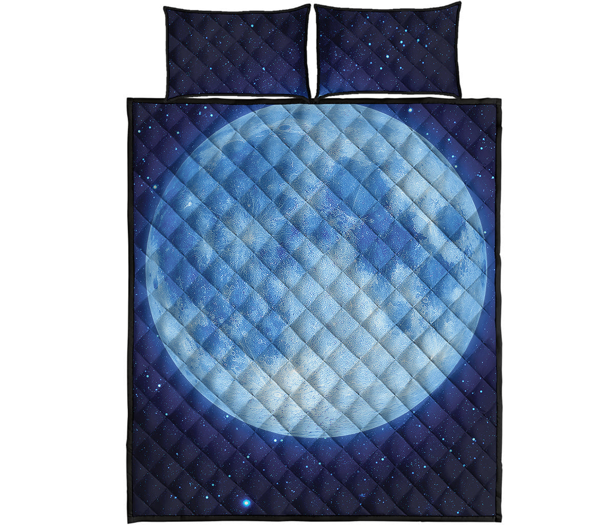 Blue Moon Print Quilt Bed Set