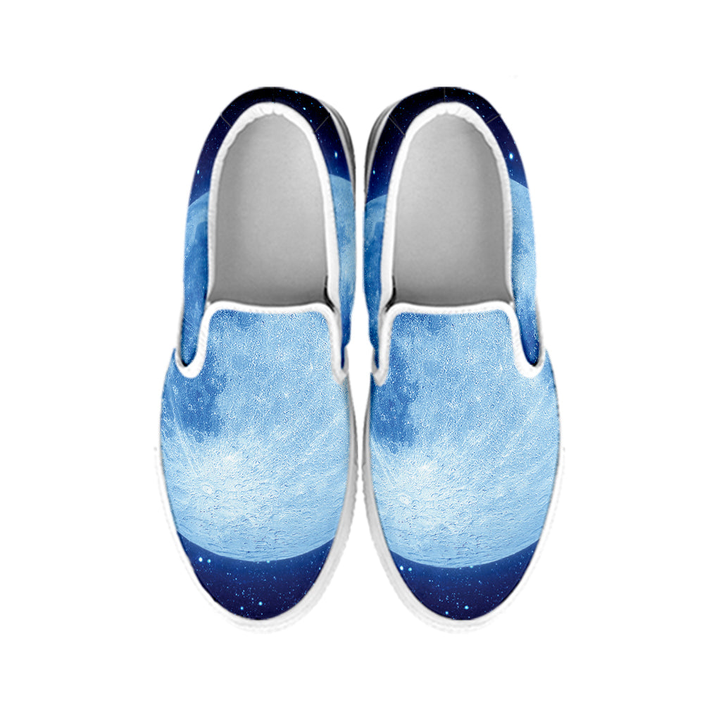 Blue Moon Print White Slip On Shoes