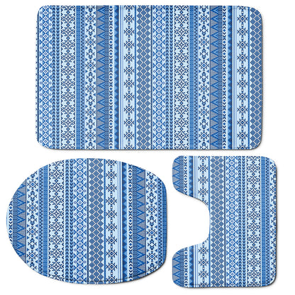 Blue Native American Aztec Pattern Print 3 Piece Bath Mat Set