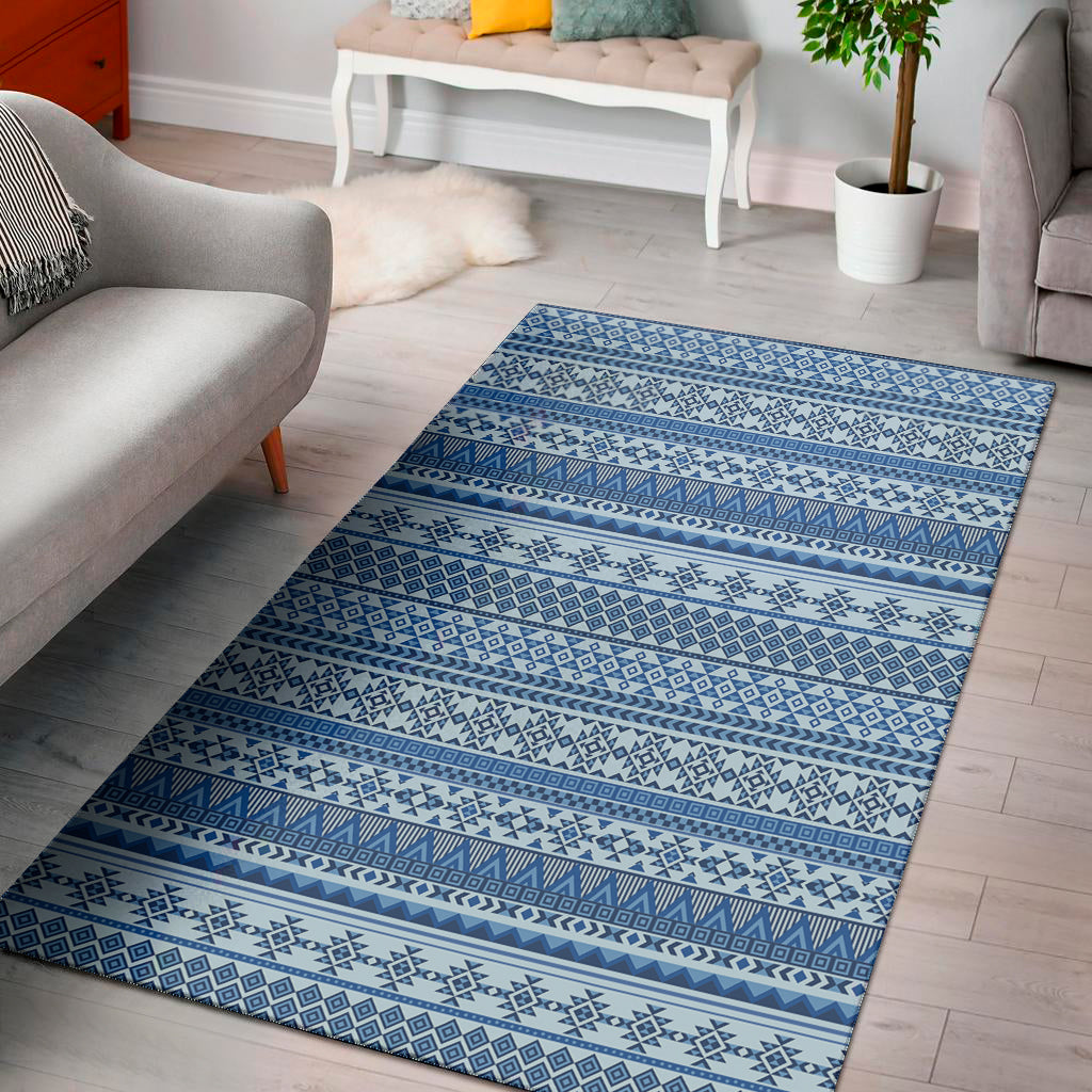 Blue Native American Aztec Pattern Print Area Rug