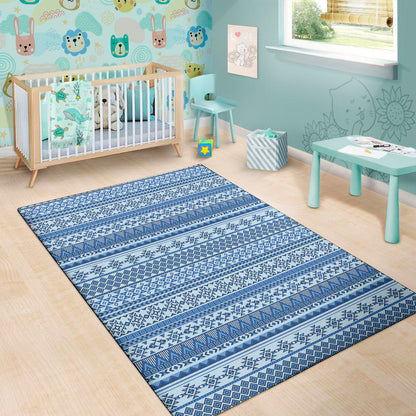 Blue Native American Aztec Pattern Print Area Rug