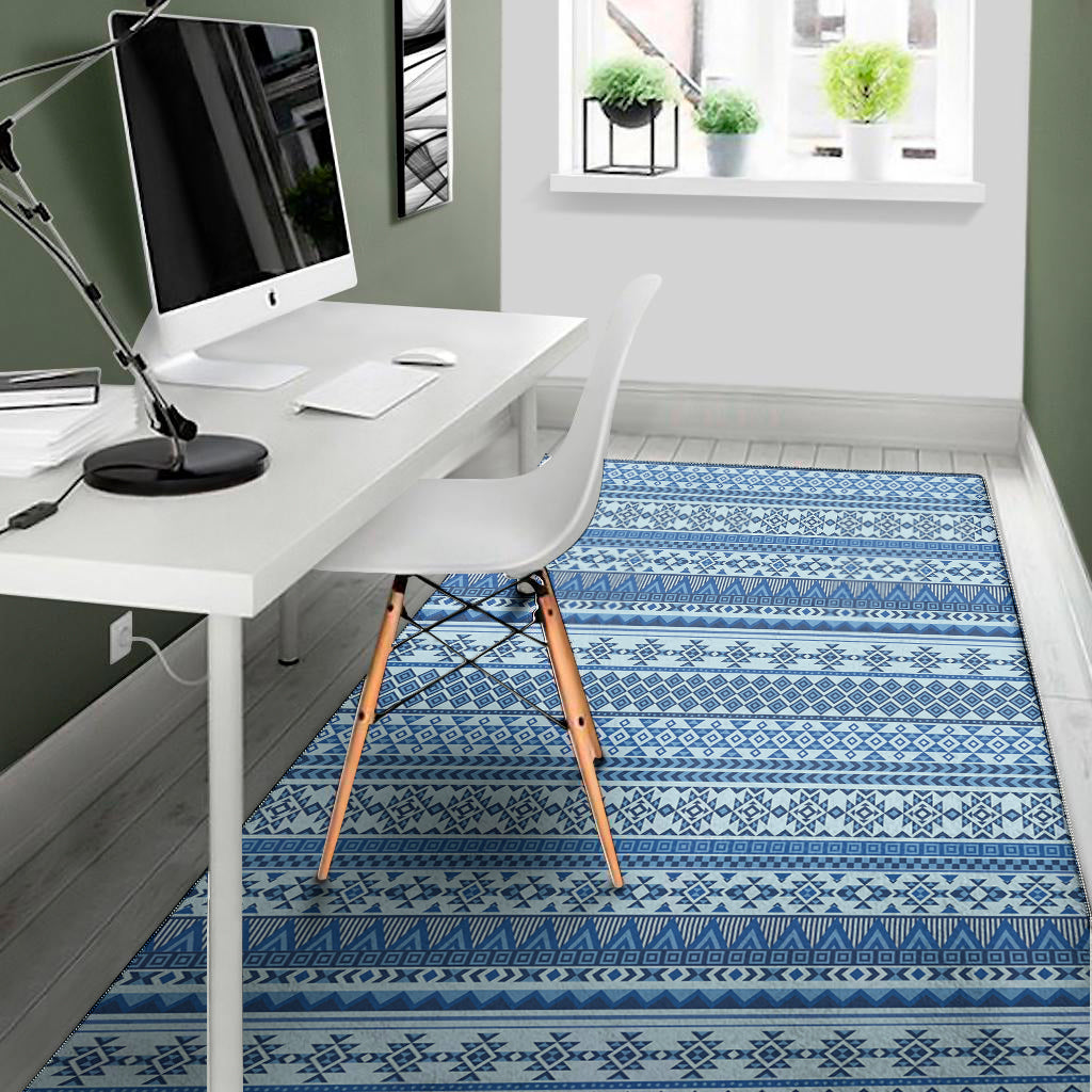 Blue Native American Aztec Pattern Print Area Rug